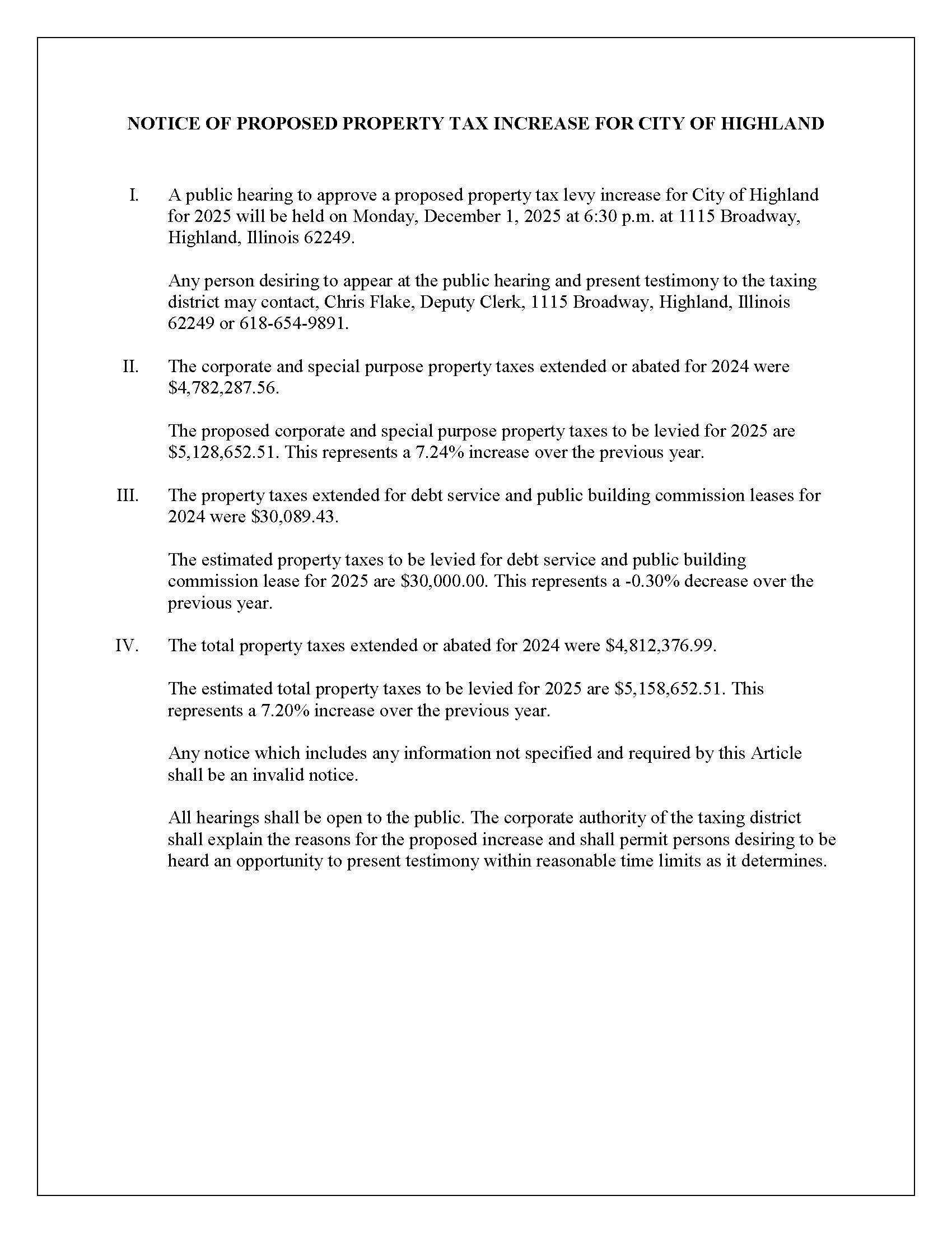 Notice of Proposed Property Tax Increase 2025- Public notice